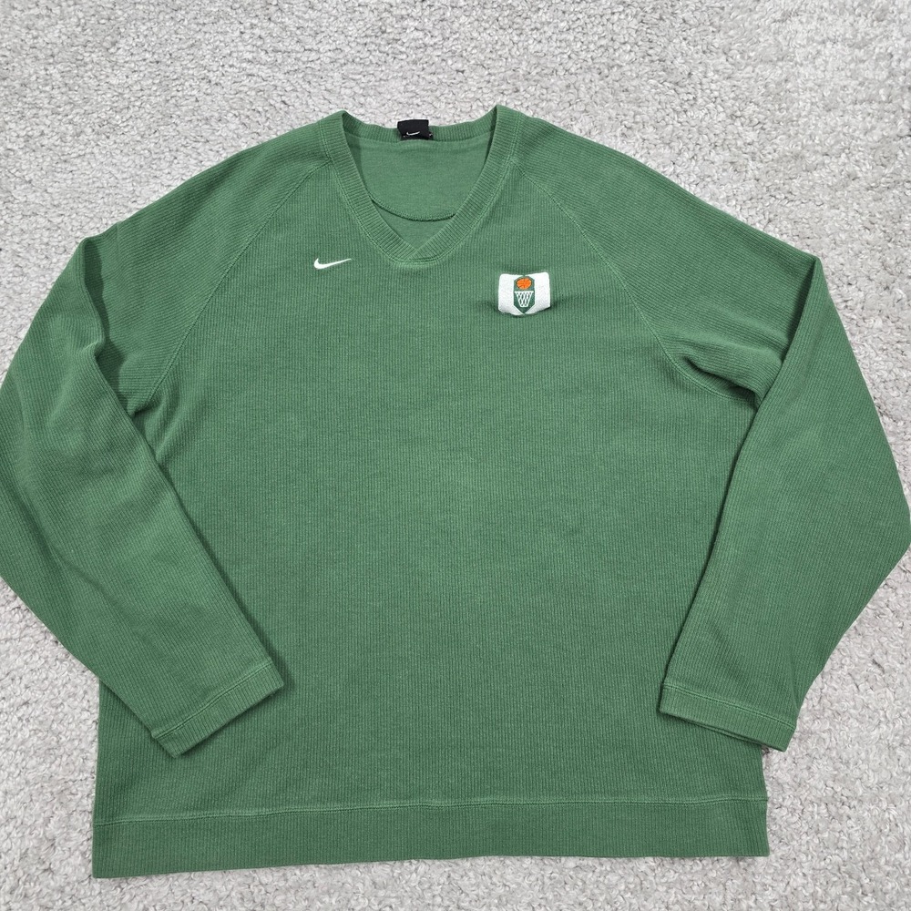 Nike Team Basketball Pullover Mens XL Green Ribbed Cotton Sweater Sporty Casual